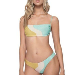 Pilyq Colorblock Bandeau Bikini Bottom in Mint, Yellow, and Cream